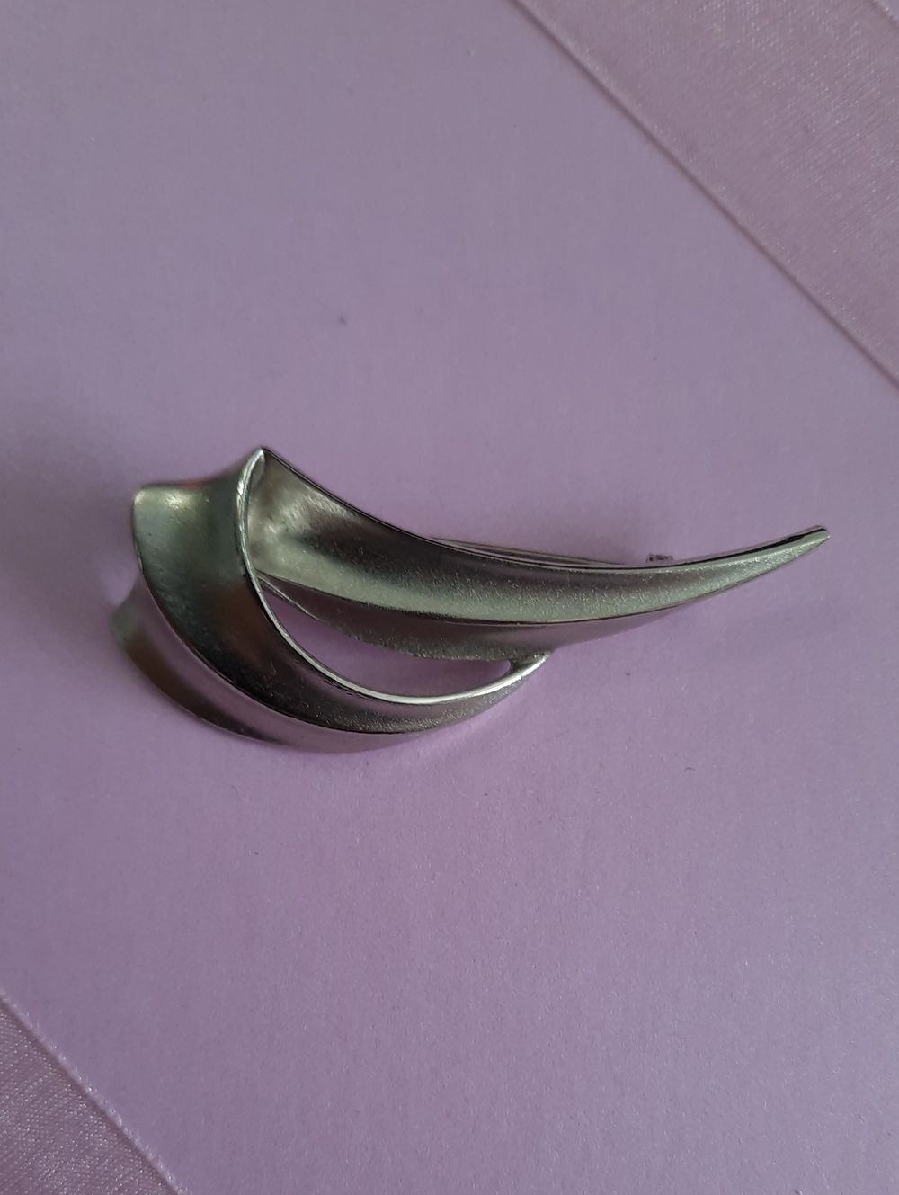 Silver-tone Curved Sculptural Brooch